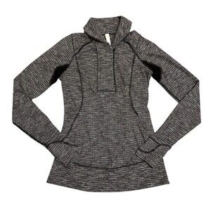 LULULEMON Think Fast 1/4 Zip Pullover Shirt Striped Gray Black Stretch Size 4